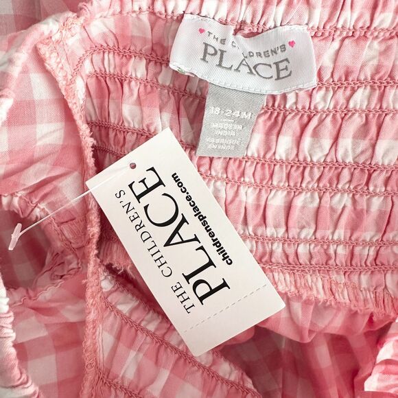 THE CHILDREN'S PLACE Dress Girls 18-24 Pink Cotton Smocked Gingham Babydoll NWT - Picture 4 of 6